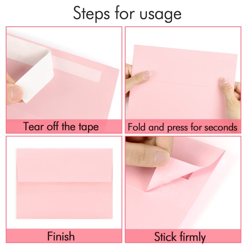 AZAZA 100 Pack A7 Pink Pastel Invitation 5x7 Envelopes - Self Seal, Square Flap,Perfect for Baby Shower, 5x7 Cards, Weddings, Birthday, Invitations, Graduation, 5.25 x 7.25 Inches (Rose Pink) - Image 2